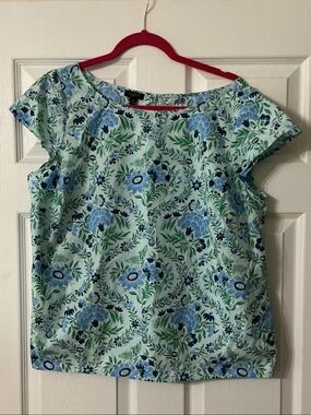 Talbots Light Blue & Green Floral Cap-Sleeve Blouse 1xP